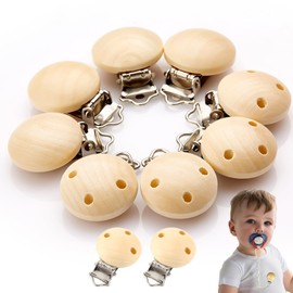 Schnuller Clip, 10 Stück Nippel Halter, Schnullerclip Holz, Nuckel Clip Holz, Dummy Clip Halter Kind Clip DIY to Make Chains Schnuller Verschlüsse Halter für Kind und Kinder (Perforiert Holzfarbe)