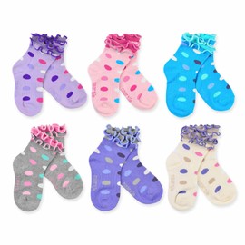 Naartjie Kids Girls Cotton Crew Dot Double Ruffle Socks 6 Pack (3-5Y)