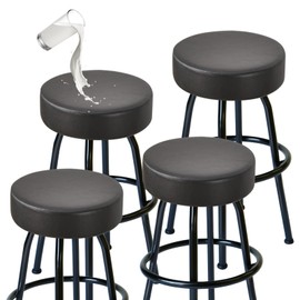 FUANGUI Bar Stool Covers Round Set of 4, Waterproof PU Bar Stool Seat Covers with Elastic Bands,Bar Stool Chair Covers Washable Stool Cushion Slipcover for 16-18 Inch - Black