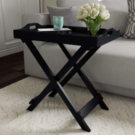 Folding TV Tray Table - Contemporary Side Table with Removable Tray Top for Food Serving, Decor, or Meals - Portable End Furniture for Living Room, Bedroom, or Home Office by Lavish Home (Black)