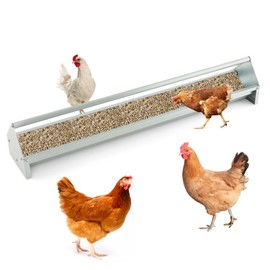 PETSITE 45 Inches Long Chicken Feeding Trough, Heavy Duty Galvanized Steel Chicken Feeder with Crossbar and Drainage Holes, Large Capacity Poultry Feeder Trough for Duck Geese Pigeon