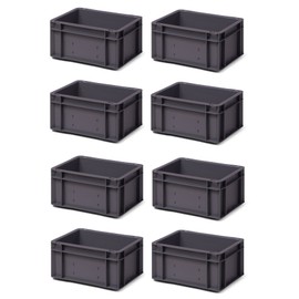 Set of 8 Pieces Travel Stackable Box TK314 0, 5.5 Litres Polypropylene, grey, 300X200X145 mm (L x W x H), max. load: 25 kg – Food Grade – Made in Germany – Industrial quality
