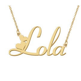 18k Gold Plated Lola Heart Name Pendant Charm Necklace for Womens Birthday Graduation Stainless Steel Jewelry