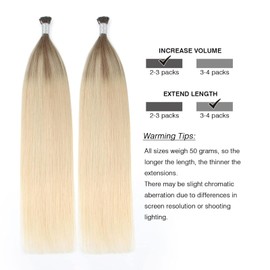 ABH AMAZINGBEAUTY HAIR Balayage I Tip Extensions Hair Extensions Itip Ombre Ash Brown to Blonde Remy Human Hair Extensions Pre Bonded Fusion Invisible Straight Hair 50 Strands 50G 16 Inch