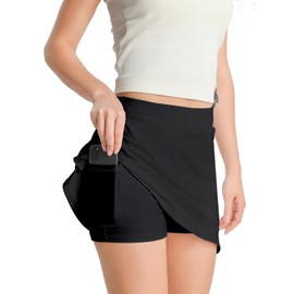 4HOW Tennis Skirts for Women with Inner Short Pocket Athletic Golf Skorts Skirt for Casual Summer Size S-XXL, Black, X-Large