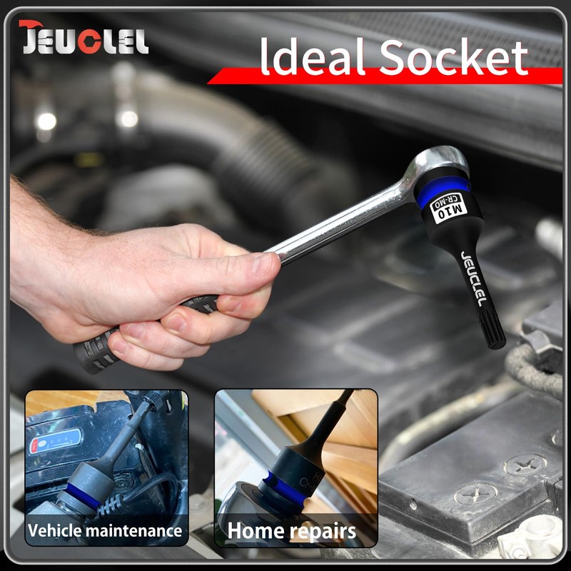 JEUCLEL 2PCS M10 Triple Square Impact Spline Bit Socket, 10mm