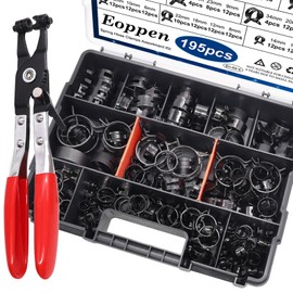Eoppen 195Pcs 6-38mm Spring Hose Clamps Assortment Kit with Swivel Flat Band Fuel Hose Clamp Plier - 23 Sizes Fuel Line Silicone Vacuum Hose Low Pressure Air Clamps