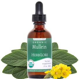 Herb Lore Organic Mullein Tincture Drops - Mullein Leaf Extract for Lungs - Safe for Kids - Alcohol Free (2 fl oz)