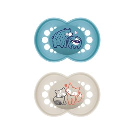 MAM Original Latex Dummies, Set of 2, Dummies Made from Sustainable, Organic Renewable Materials, Baby Dummy with Symmetrical and Orthodontic Teat, 6–16 Months, Bear/Fox.