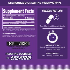 FINAFLEX Pure CREATINE - 150 Capsules - Promotes Muscular Strength, Size & Performance - 100% Pure, Micronized Creatine Monohydrate - NSF Certified - 50 Servings