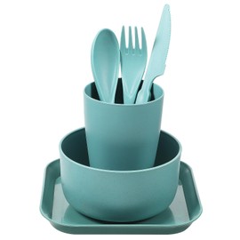 NOLITOY Wheat Straw Dinnerware Set, 1 Set Dishes Dinnerware Sets Microwave and Dishwasher Safe, Lightweight Unbreakable Dish Set, Reusable Dinner Plates Plates and Bowls Sets（Cyan）