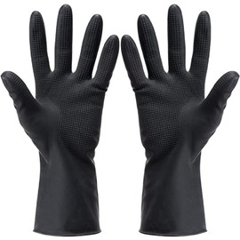 2Pairs Hair Dye Gloves Black Reusable Salon Hair Color Latex Gloves Large Thick Rubber Gloves for Cleaning Cooking