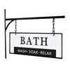Double-Sided Bathroom Door Hanging Sign, Embossed Black on White Enamel