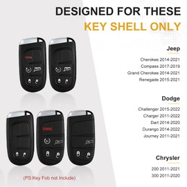 Leather Key Fob Cover Compatible with Dodge Durango Challenger Charger Hornet Jeep Compass Grand Cherokee WK Ram Promaster Chrysler 300 Leather Protector Shell Black and Red Key Fob Cover Case Chain
