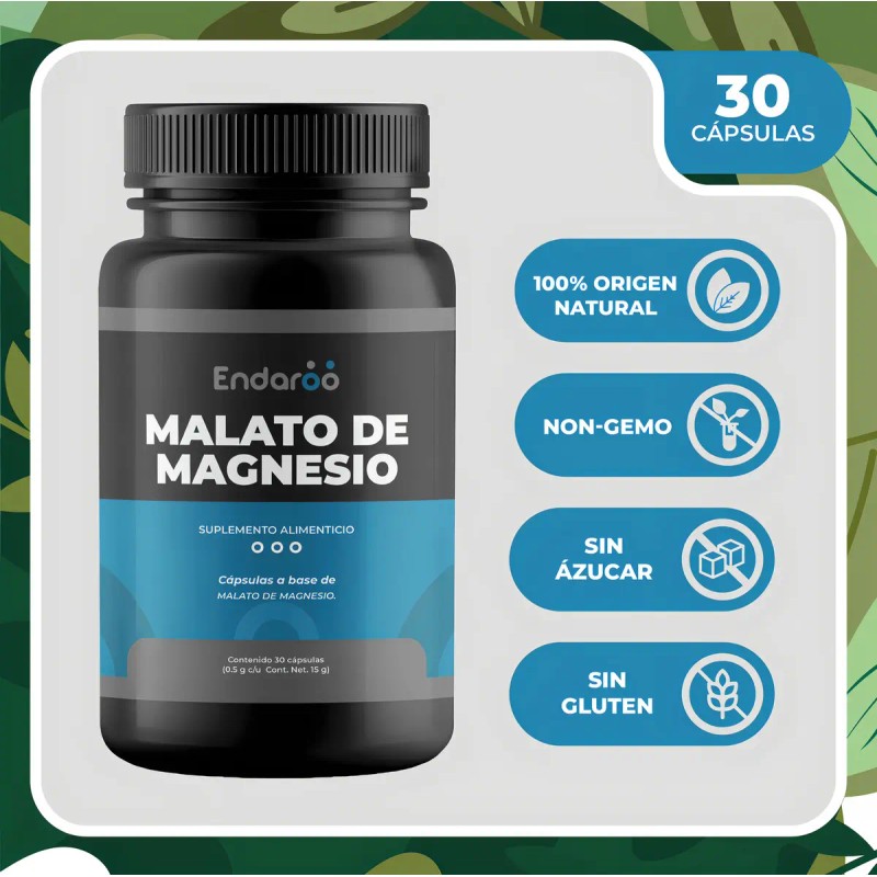 Malato Magnesio 500 Cápsulas Alta Absorción Gluten