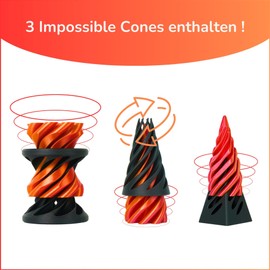 Pack of 3 Anti-Stress Fidget Toys - Impossible Spirals: Cone, Pyramid and Cylinder in 3D Print - Gift Ideas for Children and Adults, Lightweight and Compact