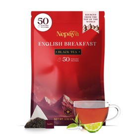 English Breakfast Black Tea Bags (Pack of 50) Pyramid Tea Bags, High Caffeine, Biodegradable Bags, Exotic Spices, Strong Robust Tea From the Himalayas