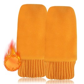 FINGER TEN Winter Golf Gloves Men Mitts Mitten Warm Fleece in Pair, Pull Up Fit Soft Comfortable Set (Orange, Large)