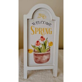 Transpac Spring Has Sprung Welcome Spring A Frame Sign Wood Floor Decor Reversible 19"x9"