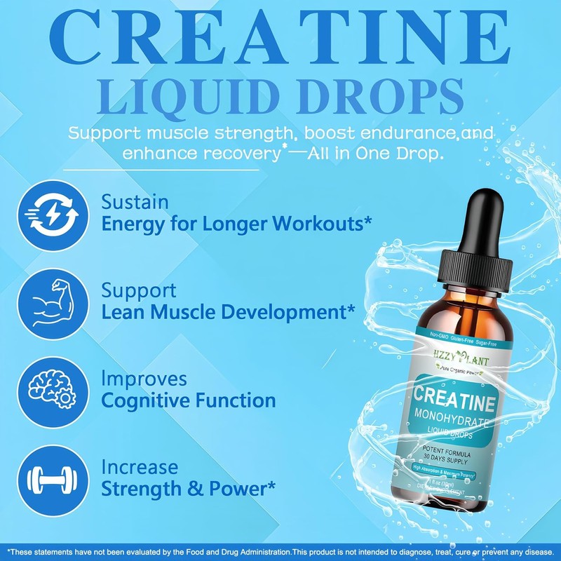 Creatine Liquid Drops - 98% High Absorption Creatine Monohydrate for