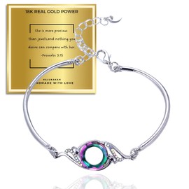 Halukakah PHONEIX REBIRTH Platinum Plated Women's Bracelet with Emerald Green Natural Austrian Crystals - Luck & Renewal Symbol Jewelry.Gift for Birthday,Anniversary,with Message Card,Adjustable 7"+2"