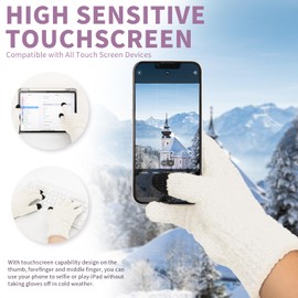 Winter Clothes Set with Beanie Hat Touchscreen Gloves Long Neck Scarf, Christmas Gifts for Adult Women Stocking Stuffers- WHITE