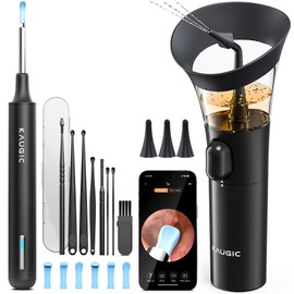 KAUGIC 2 in 1 Ear Care Set - HD Ear Camera (1080P, 6 LEDs) Manual Ear Wash Device with Double Tank for Adults Black