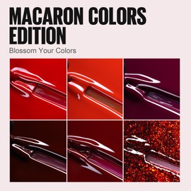 TOMICCA UV Nail Varnish Set, 6 Colours, Red & Red Glitter, Shellac Nail Varnish, Soak Off, UV/LED Gel Nail Varnish, Gift, for Nail Studio, DIY at Home, 8 ml