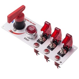 JIANFA 12V Racing Car Ignition Switch Panel with Engine Push Button Ignition Starter Switches Panel 5 in 1 Toggle Switches for Race Car Sport Competitive RV Truck Red LED Silver Panel