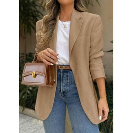 PRETTYGARDEN 2025 Blazers for Women Business Casual Long Sleeve Lapel Open Front Suit Jacket Work Blazer with Pockets (Dark Khaki,Medium)