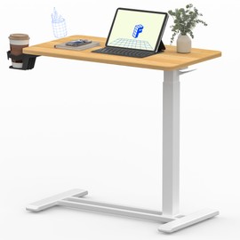 FLEXISPOT Mobile Standing Desk with Wheels Pneumatic Laptop Desk Rolling Computer Cart Movable Height Adjustable Small Sit Stand Desk Computer Workstations Home Use(27.6" W x 15.7" D, Maple)