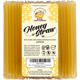 50 Pack Honey Sticks For Tea, Snacking, Honey Packets Single Serve Stir Sticks, Natural Flavor by R.U.S Candy Company- Honey Straws (50 Straws, Lemon)