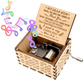 Music Box Wooden Mother's Gifts for Mom, Laser Engraved Hand Crank Music Box Gift Present from Daughter, Mini Musical Boxes for Moms Birthday/Christmas/Valentine's Day/Thanksgiving/Mother's Day