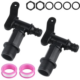 Pack of 2 Outlet Tap for Rain Butt, Tap 3/4 Inch Plastic Replacement Tap, Plastic Outlet Tap, Water Butt Tap for Rainwater Barrel, Water Tank, Outlet Tap