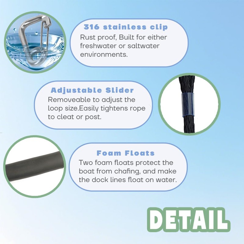 4-Pack Boat Bungee Dock Line for Temporary Boat Docking,– 4FT