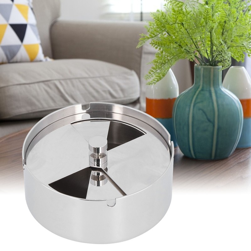 Ashtray Outdoor Thickened Stainless Steel Windproof Rotating Cover Design Finely