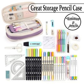 Large Capacity Pencil Case, Pencil Case for Adult, Cute Pencil Case, Pen Pencil Organizer for Stationery Supplies Marker Highlighter for Middle High School Student Kids Adult(Purple)