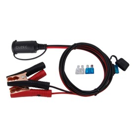 CUZEC - Cable de extensión de 1,8 m 16 AWG con abrazadera de batería de 12 V/24 V y adaptador de encendedor de cigarrillos (1,8 m de largo)
