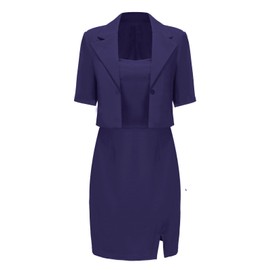 MINTLIMIT 2 Piece Dress Suit Sets for Women's Formal Office Short Blazer Dress Set Navy Blue