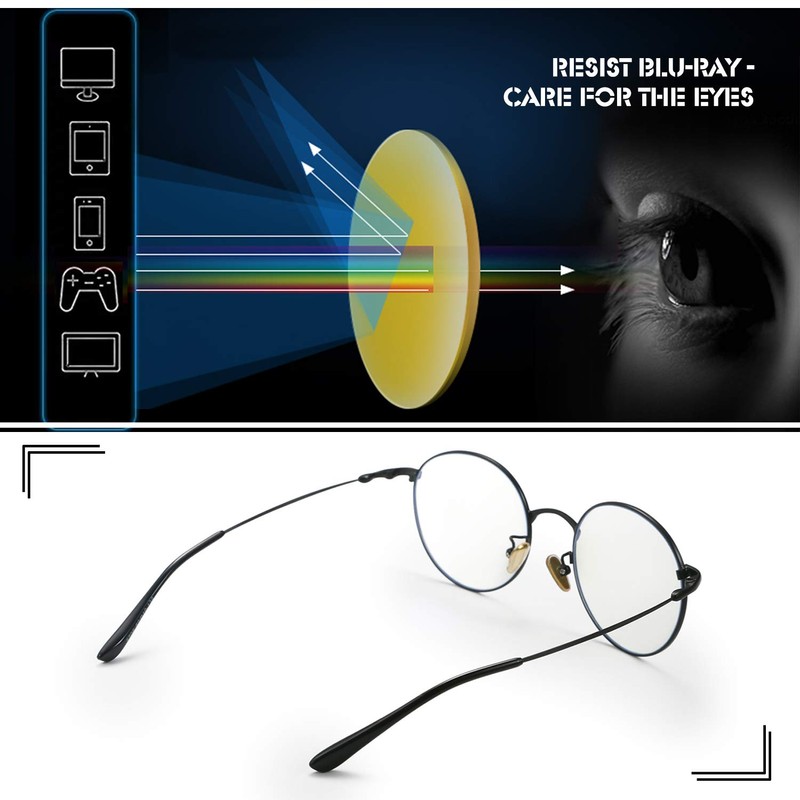 Aroncent Unisex Glasses Metal Frame Round Glasses Retro Clear Lens