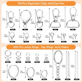 Funtopia 740PCS Keyring Making Kit, Metal Keyring Clip, Key Ring Hoop, Lobster Claw Clasps, Key Chains, Jump Rings, Pliers and Tassels for Key Chain Crafts DIY Lanyard Making