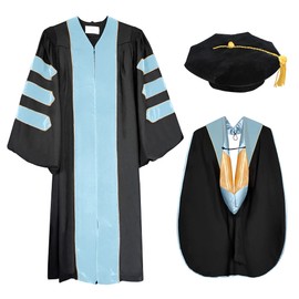 Herrenbek Doctoral Graduation Gown Hood and Tam 8 Sided Package Doctoral Regalia Sky Blue