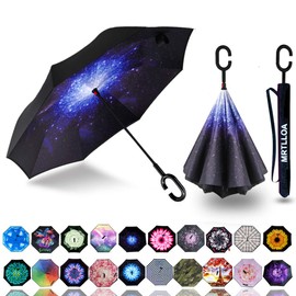 MRTLLOA 40/49/56 Inch Oversize Windproof Inverted Reverse Upside Down Umbrella, Golf Size Rain Umbrella, Double Layer, C-Shaped Handle for Men, Women and Kids(Starry Sky, 49 Inch)