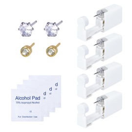 4 Pcs Ear Piercing Kit Painless, Piercing Kit Disposable with Ear Studs, Ear Piercing Gun Safety Asepsis, Peircing Kit Self Piercing Gun with Sterilised Cotton Pads for Women Men