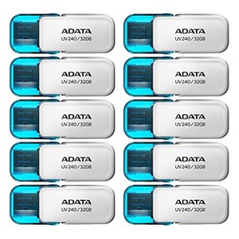 PSA COMPUTO Y PAPELERIA Kit 10 Piezas Memoria USB 32 GB ADATA (Modelo AUV240-32G-RWH) Flash Drive 2.0, Compatibilidad Completa, USB Tipo A con Capucha Abatible, (Blanco)