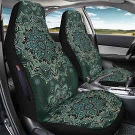 Quelytrip Green Mandala Print Car Seat Cover Front Seats Only,Waterproof Auto Bucket Seat Covers Universal for Cars Sedan Van SUV,Airbag Compatible 2 Pieces