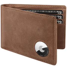 LORZOR - portafolios de piel de grano completo para hombre con soporte AirTag, portafolios de bloqueo RFID con ventana de identificación de hasta 12 tarjetas de regalo para hombres, Retro Brown-A