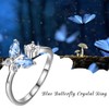 AOBOCO Butterfly Ring Sterling Silver Adjustable Open Rings Blue Butterfly