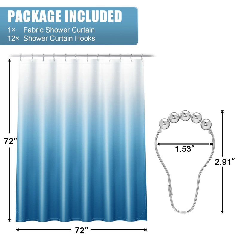 OLANLY Luxury Peacock Blue and White Ombre Shower Curtain Sets