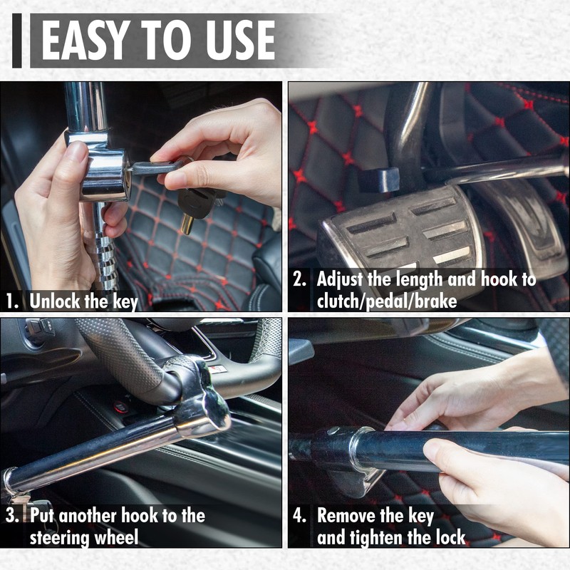 CARTMAN Steering Wheel Lock Bar Heavy Duty Anti Theft Security